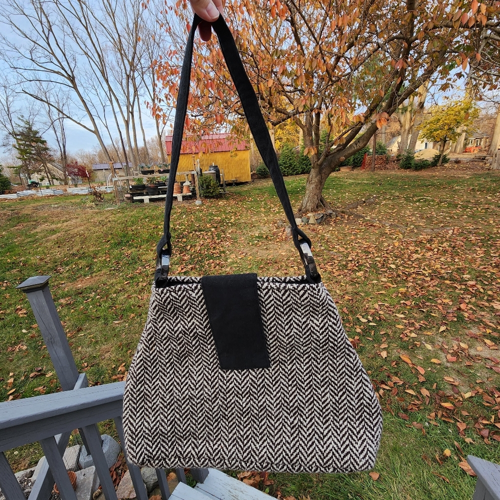 Bosom Buddy Bag Chevron Handbag Black and White Purse